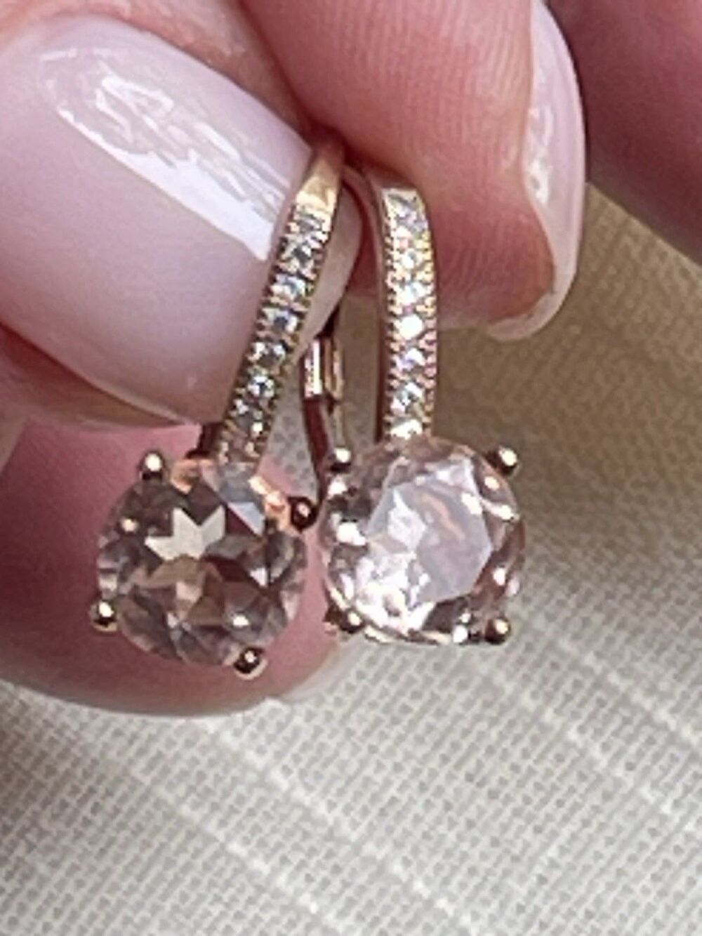 Bella Luce Style 925 Rose Vermeil Leverback Earrings Pink & White CZ TW 2.59 G